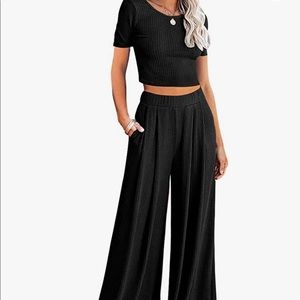 Black Crop top and Palazzo Pant Knit Set